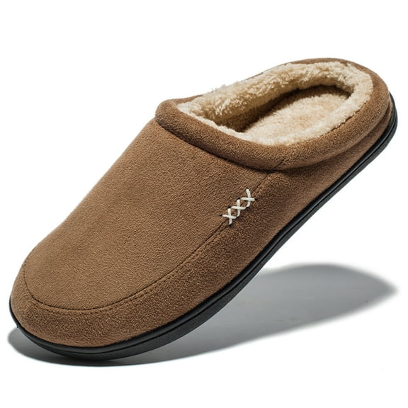 Men's Warm Soft Slippers Memory Foam Suede Clogs Plush Shearling Lining Slip on House Shoes Indoor Outdoor Brown, Size 11-12