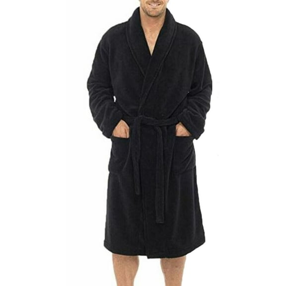 Men's Warm Super Soft Flannel Coral Fleece Long Bath Robe Nightwear