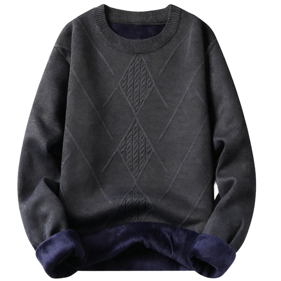 Men's Warm Sweaters Fleece Lined Winter Solid Long Sleeve Crew Neck Chunky Knit Sweater Pullover Tops (3XL, Dark Gray)