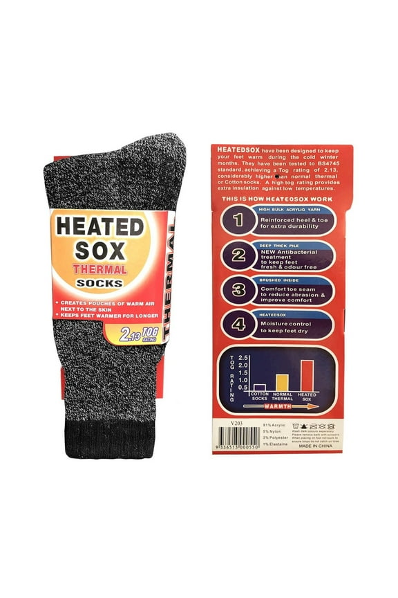 Men's Warm Thermal Socks Heated Sox Reinforced Toe & Heel 2.3 TOG -13F Multi Packs