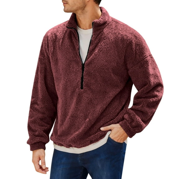 Men's Warm Winter Coats Long Sleeve Half Zip Up Fuzzy Sherpa Fleece Jackets Outerwear Fall Fashion Clothes