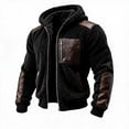 thumbnail image 1 of Men's Warm Winter Coats Thick Fleece Lined Hooded Jackets Faux Leather Spliced Zip up Bomber Coat Plus Size Casual Outerwear with Pockets, 1 of 8