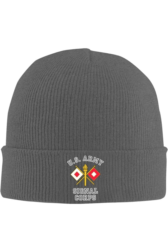 Men's Warm Winter Hats US Army Signal Corps Logo Acrylic Knit Cuff Beanie Cap
