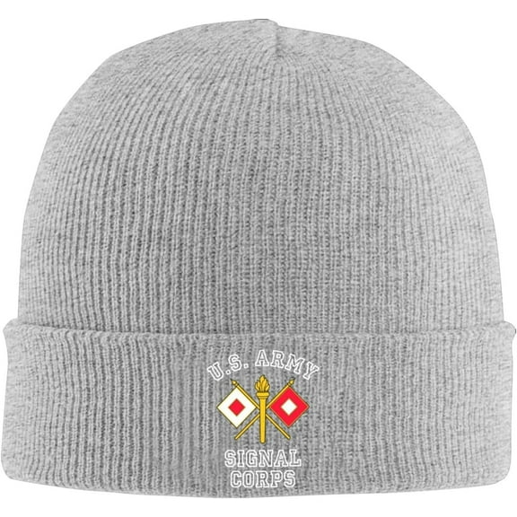 Men's Warm Winter Hats US Army Signal Corps Logo Acrylic Knit Cuff Beanie Cap