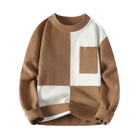 Men's Warm Winter Knitted Sweater Coat Round Neck Pullover Soft Comfortable Casual Outwear