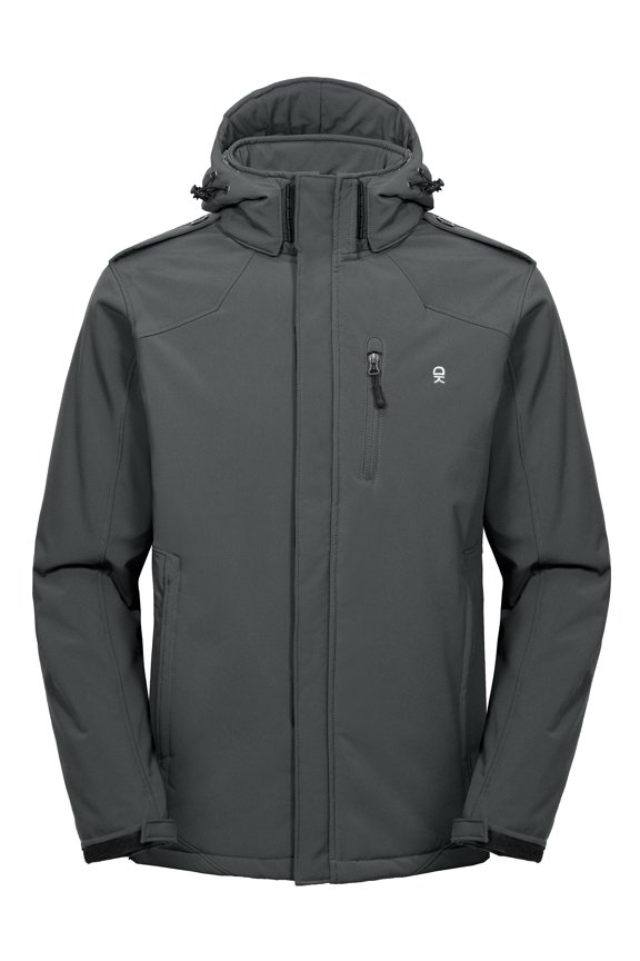 Men's Warm Winter Softshell Jacket Windproof Mountain Ski Snow Coat with Removable Hood Grey XL