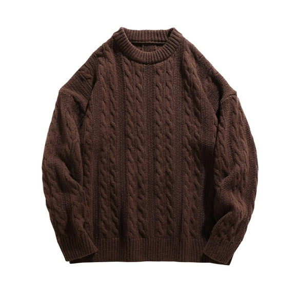 Men's Warm Winter Sweater Coat Casual Loose Fit Crew Neck Solid Color Knit Pullover for Autumn and Cold Weather