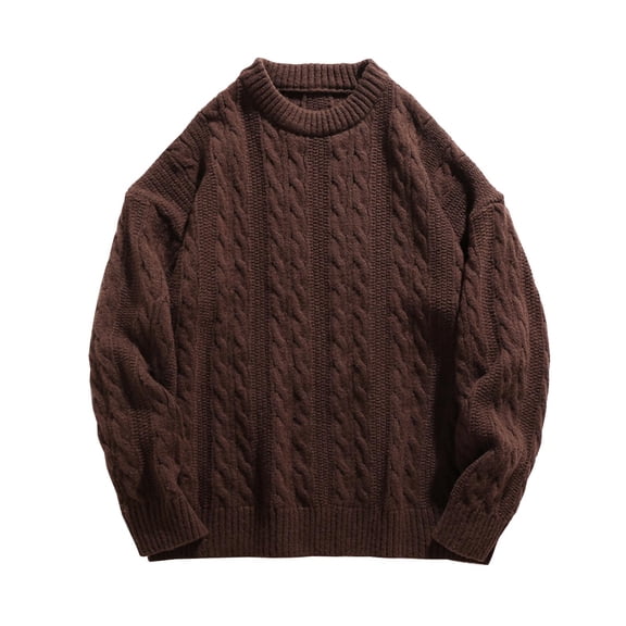 Men's Warm Winter Sweater Coat Casual Loose Fit Crew Neck Solid Color Knit Pullover for Autumn and Cold Weather