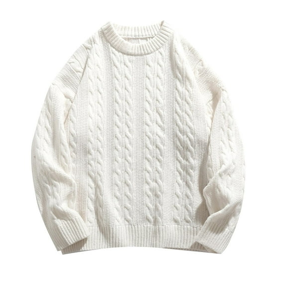 Men's Warm Winter Sweater Coat Casual Loose Fit Crew Neck Solid Color Knit Pullover for Autumn and Cold Weather