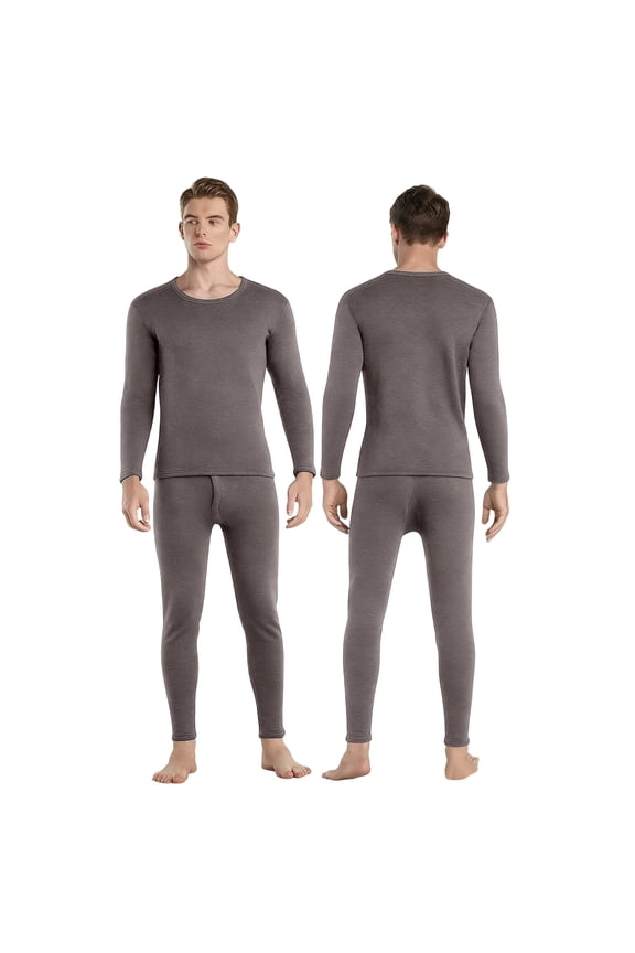 Men's Warmth Set with Thick and Velvet Round Neck Cold Weather Clothes and Pants Set, Enhanced Insulation for Winter Sports and Daily Comfort,Dark Gray,M