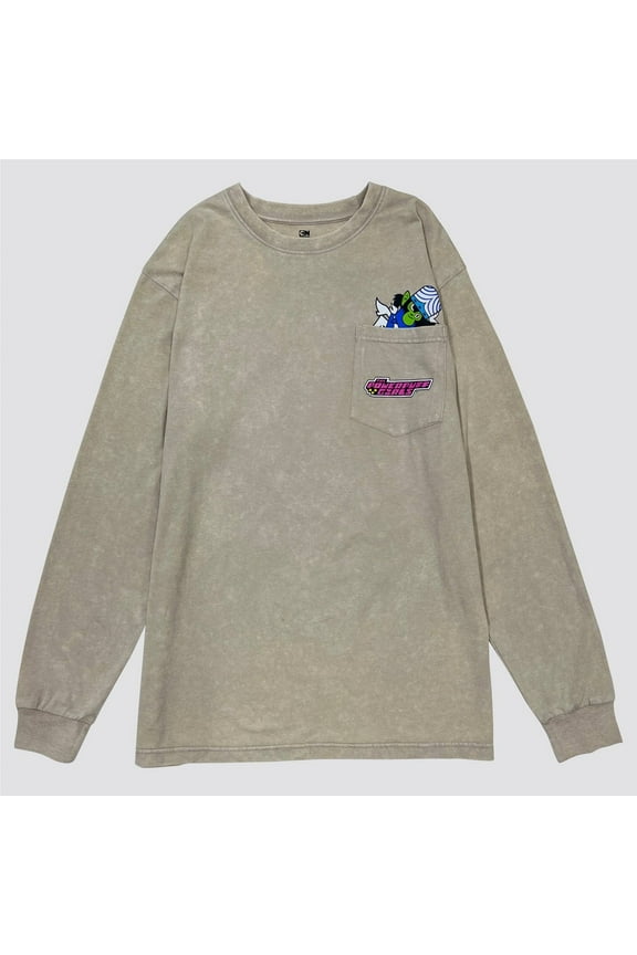 Men's Warner Bros. Powerpuff Girls Long Sleeve Graphic T-Shirt - Light Gray Wash, Small