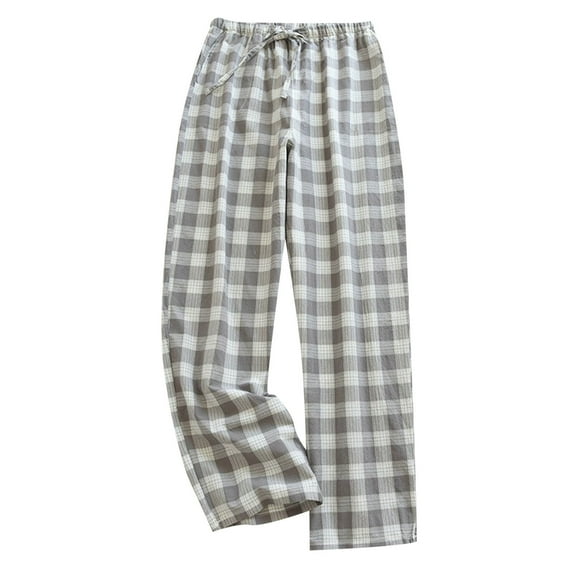 Men's Washable Pure Thin Japanese Plaid Home Pants - Loose and Plus Size for All Seasons