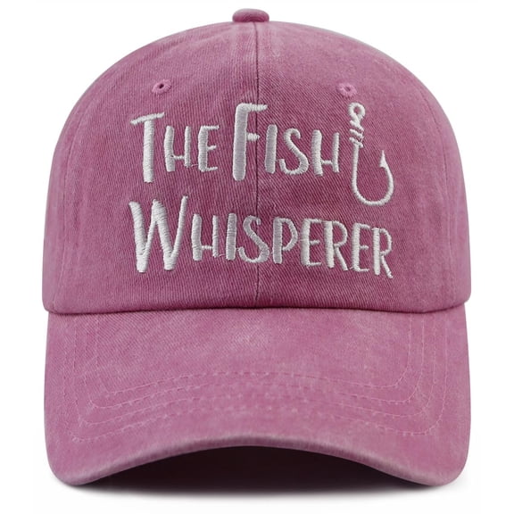 Men's Washed Cotton Baseball Cap, THE Fish Whisperer Fishing Hook Embroidered Low Profile Dad Hat, Adjustable Sun Hat for Outdoor Fishing