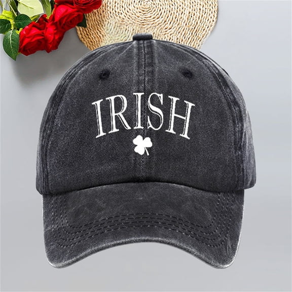 Men's Washed Cotton Baseball Cap, Vintage Style Irish Print Dad Hat with Adjustable Fit, St. Patrick's Day Theme Casual Cap, Green Embroidery Daily Wear Hat for Holiday Celebration and Everyday Use