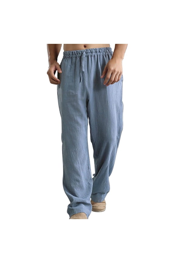 Men's Washed Cotton Linen Casual Pants - Breathable, Pocket Design, All-Season Sports