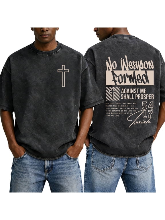 Men's Washed Cotton T-Shirt, Vintage Christian Faith Streetwear, Heavyweight Retro Bible Verse Graphic Oversized Tee