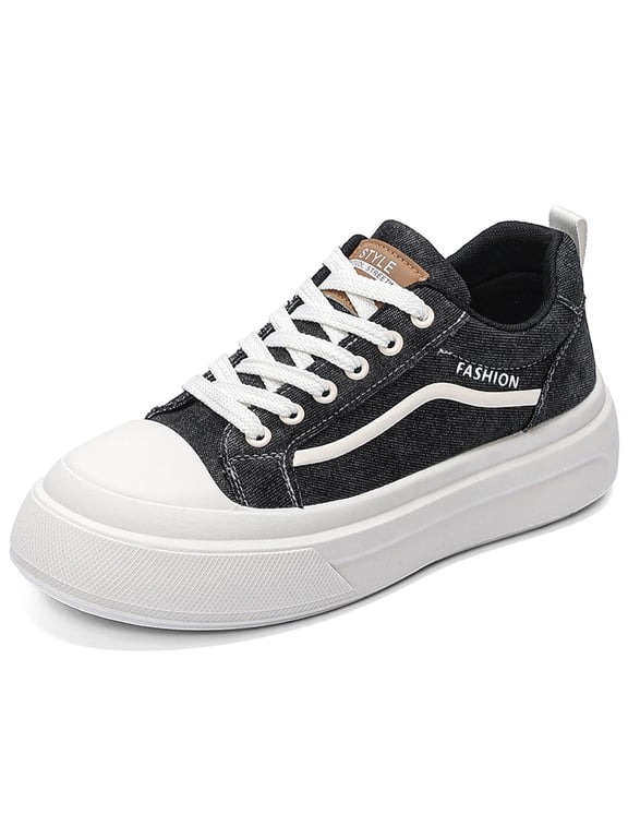 Men's Washed Denim Chunky Platform Sneakers, Casual Streetwear Shoes