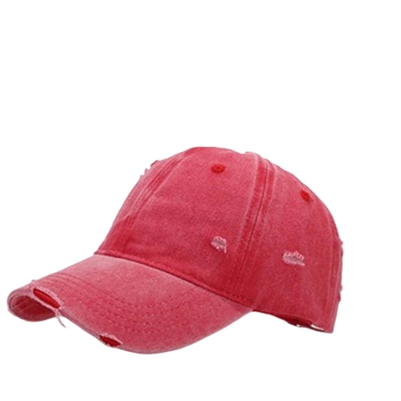 Men's Washed Distressed Cotton Baseball Cap Dad Hat Solid Color Ripped Vintage Casual Outdoor Caps Red