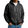 thumbnail image 1 of Men's Washed Distressed Full-Zip Hoodie, Spring Fall Casual Hooded Outerwear Jacket, Black, M, 1 of 5