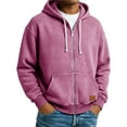 thumbnail image 1 of Men's Washed Distressed Full-Zip Hoodie, Spring Fall Casual Hooded Outerwear Jacket, Pink, XL, 1 of 4