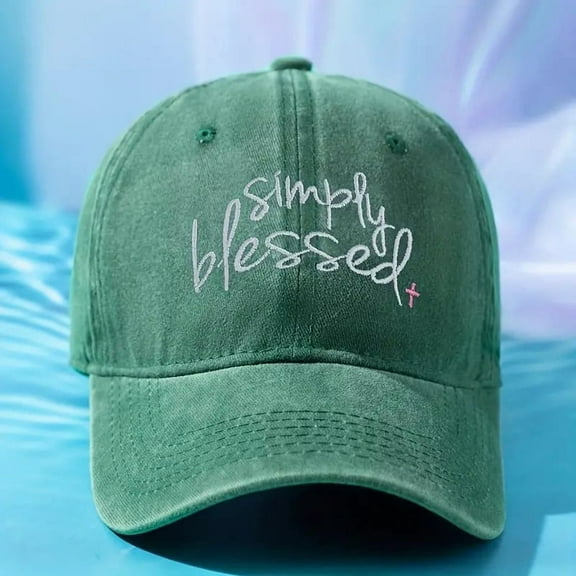 Men's Washed Distressed Simply Blessed Embroidery Baseball Cap