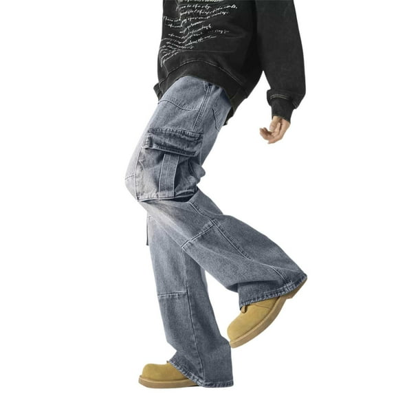 Men's Washed Retro Loose Fit Wide Leg Denim Pants Casual Streetwear Straight Leg Jeans for Men Comfortable Stylish