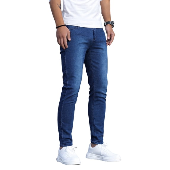 Men's Washed Slim Fit Tapered Denim Jeans Blue L