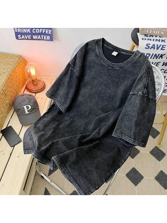 Men's Washed T Shirt Summer vintage Casual T-shirt Loose TShirts Women Black Acid Wash Y2k Short Sleeve Hip Hop Streetwear Tees