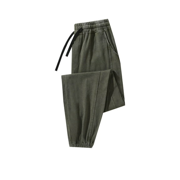 Men's Washed Vintage Sweatpants Elastic Waist Drawstring Cuffed Jogger with Pockets Olive Green 4XL