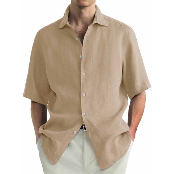 Men’s Washed cotton shirt Short-Sleeve Button-Down T-Shirt Summer Beach Casual Breathable Button Up Shirt Vacation Wedding Cool Tops