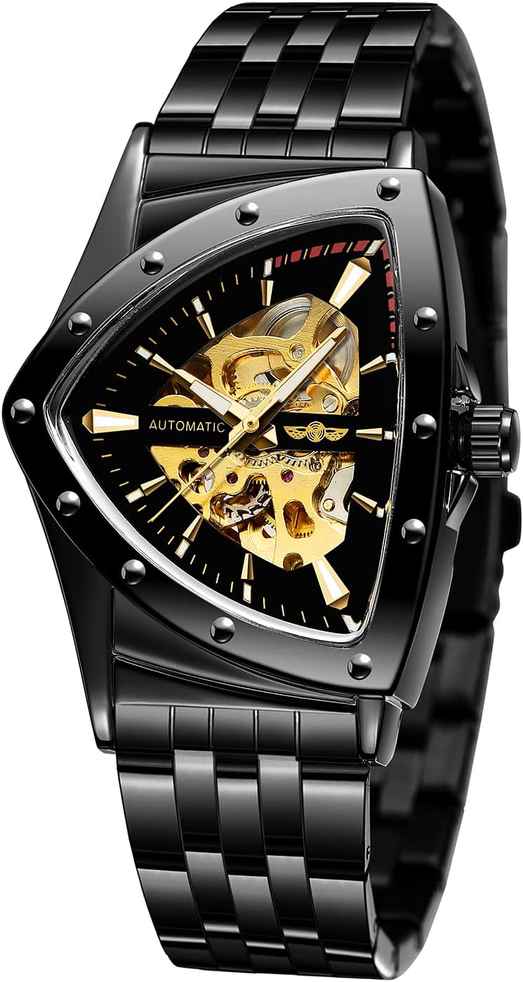 Men's Watch 30M Waterproof Skeleton Hollow Automatic Retro Triangle ...