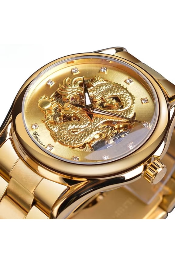 Men's Watch Automatic Mechanical Watch Skeleton Watch Stainless Steel Watch Dragon Design Analog Wristwatch Waterproof with Open Heart Dial Unique Fashion Watch Gift for Men