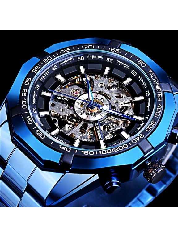 Men's Watch Automatic Mechanical Watch Skeleton Watch Stainless Steel Watch Open Heart Dial Sport Style Analog Wristwatch Unique Fashion Watch Business Casual Watch Gift for Men