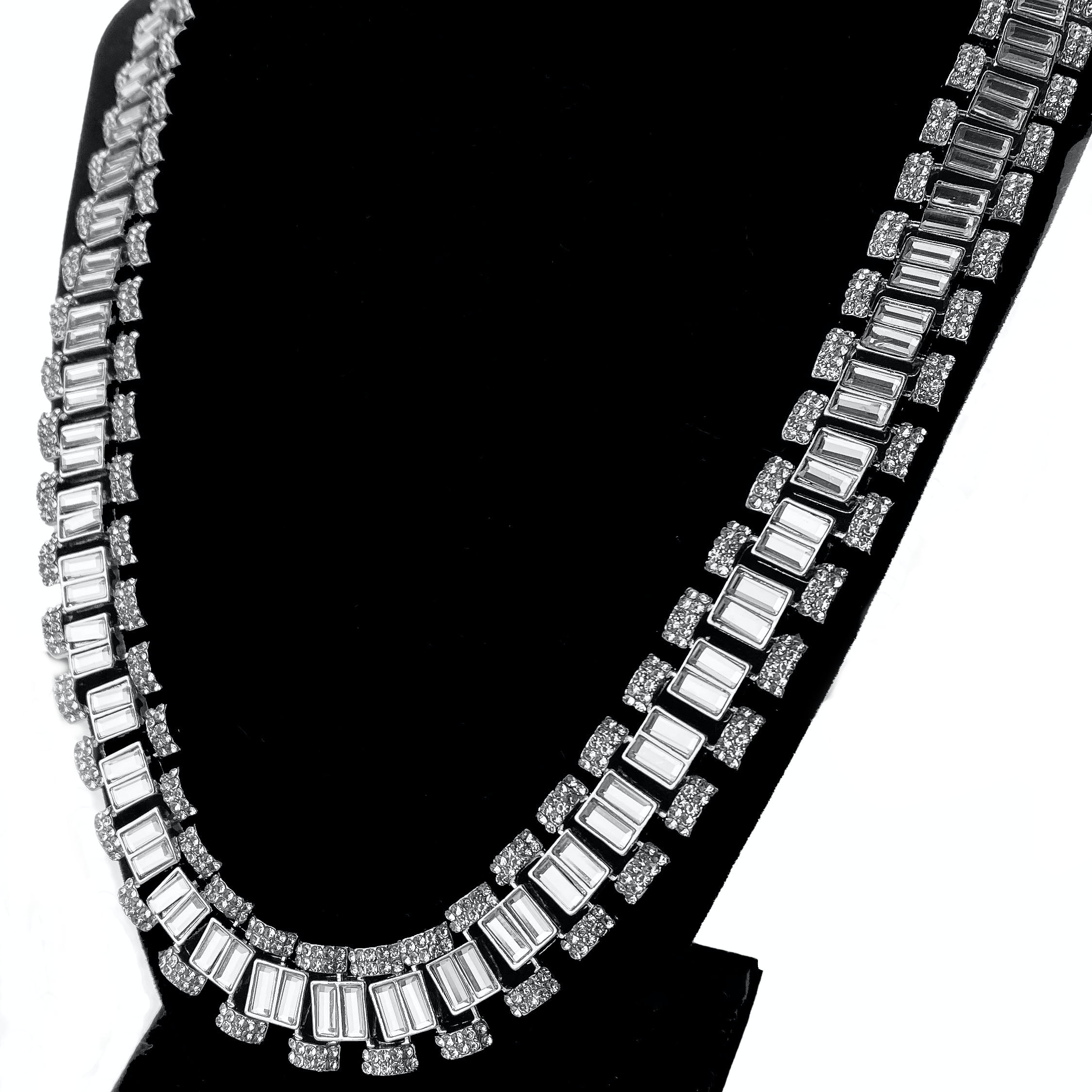 Men s Watch Band Link Chain Heavy Iced Baguette Necklace Silver Tone 24 Inch Walmart