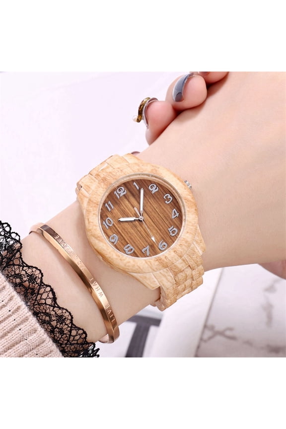Men's Watch, Czzoypi High-End Fashion Wood Grain Digital Quartz Watch, Round Dial Pin Buckle Wristwatch Stylish Gift for Men