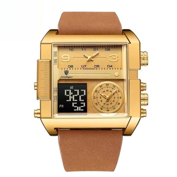 Men's Watch Digital Watch Square Watch Waterproof Quartz Watch Chronograph Wristwatch with Analog Digital Display Luminous Hands Date Week Function Leather Strap Sports Business Watch Gift for Men