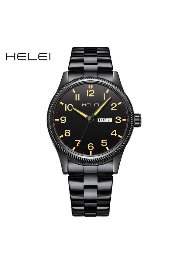 Men's Watch Double Calendar Men's Quartz Watch Waterproof Wrist Watchtainless Steel Strap