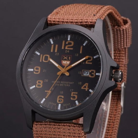 Men's Watch, Durable Stainless Steel Military Sports Analog Quartz Wristwatch, Water Resistant Canvas Strap Casual Outdoor Date Black Green Brown