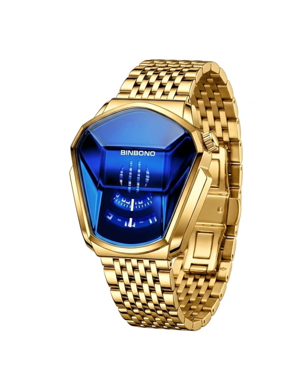 Men's Watch Fashion Creative Shield Design Stainless Steel Band Luxury Quartz Sport Wristwatch forMen, Business Casual Gif