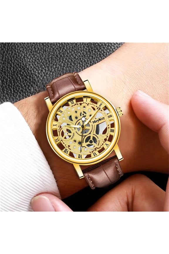 Men's Watch Fashion Design Leather Band Analog Alloy Quartz Wrist Watches NEW Watches for Men on Sale (A Gold)