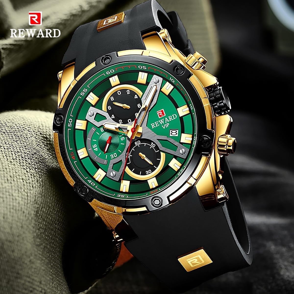 Men's Watch Fashion Tonneau Wrist Watches (Chronograph/Waterproof/Luminous/Calendar) Silicon Strap Quartz Watch for Men