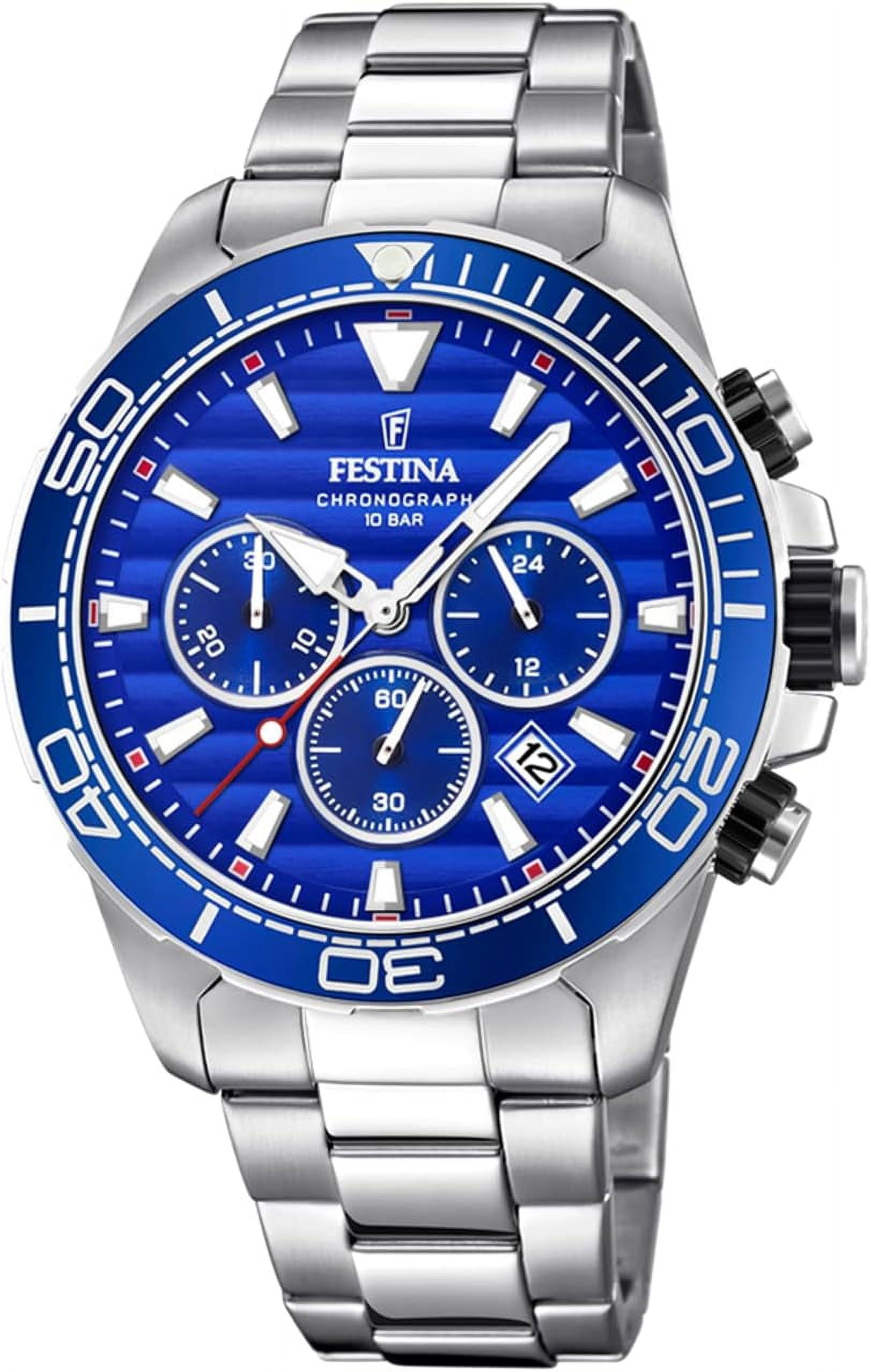 Men's Watch Festina - F - Chronograph - Quartz - Date - AM/PM - Steel and  Blue - Stainless-Steel Strap 
