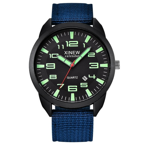 Men's Watch, Luminous Calendar Outdoor Quartz Watch, 46mm Square Dial Nylon Strap Water Resistant Casual Timepiece
