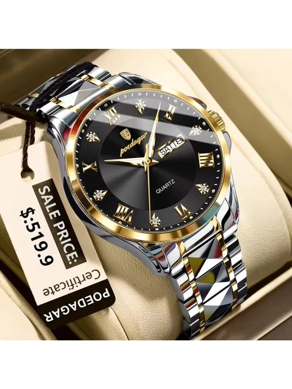 Men's Watch Quartz Watch Stainless Steel Watch Business Dress Watch Waterproof Wristwatch with Date Display Classic Analog Watch Fashion Casual Watch Gift for Men