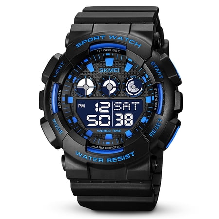 Men's Watch, TSV Sports Digital Alarm Stopwatch with LED Backlight, Black