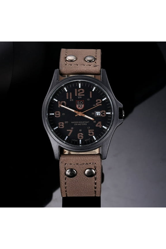 Men's Watch Vintage Mens Waterproof Date Leather Strap Sport Quartz Army Watch BW
