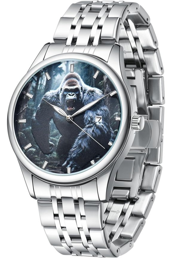 Men's Watch, Wacth Man Culture Themed Dial, Stainless Steel Casual Wrist Watch for Men, Luminous Hands, Date Display, Water-Resistant Analog with Mixed-Tone Bracelet