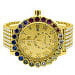 Men's Watch XL 55mm W/Date Multi Rainbow Gold Tone Prong Set Custom Time Piece Real Diamond Dial