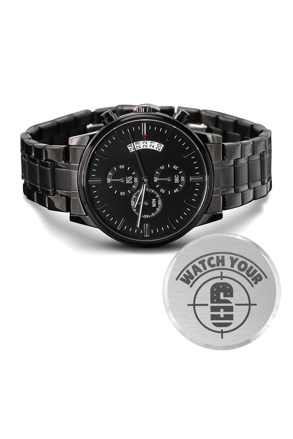 Men's Watch Your 6 Engraved Multifunction Policeman Men's Watch Stainless Steel W Copper Dial