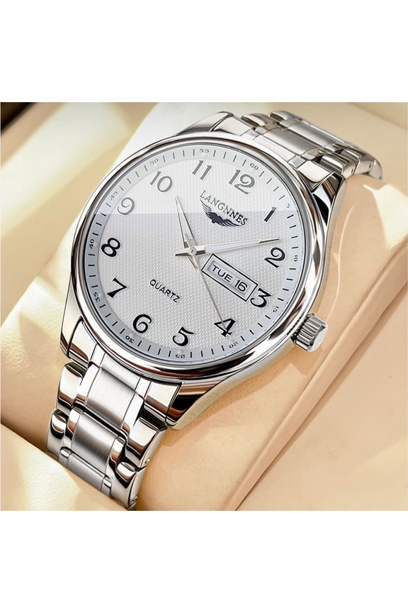Men's Watch with Dual Calendar and Day of the Week, Fashionable Wristwatch, High-End Automatic Quartz Watch, Luminous and Waterproof